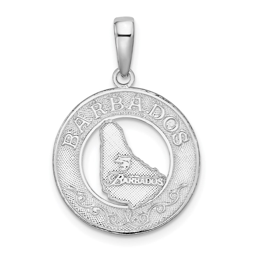 Sterling Silver Rhodium-plated Polished Barbados w/Map Circle Pendant