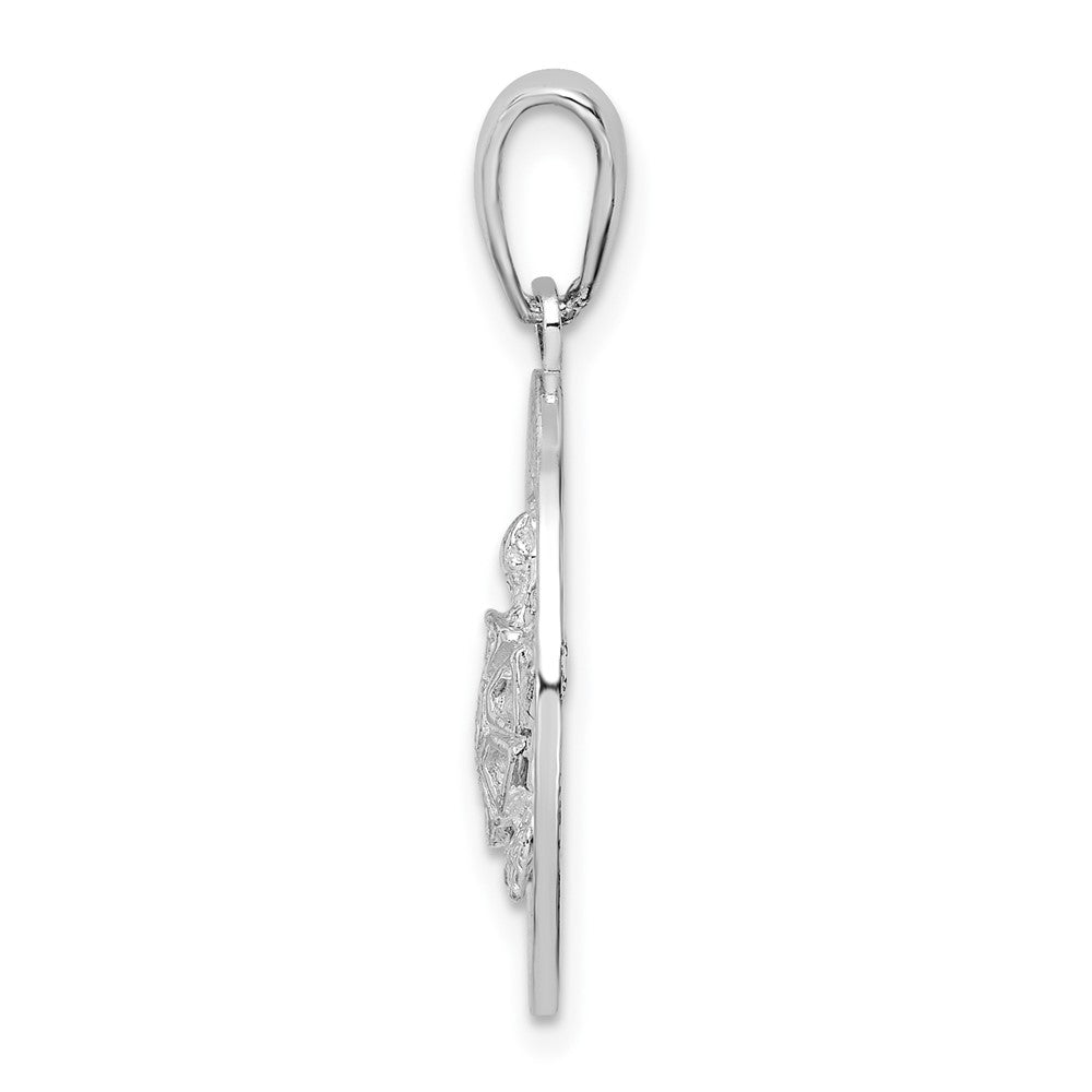 Sterling Silver Rhodium-plated Polished Barbados w/Turtle Circle Pendant