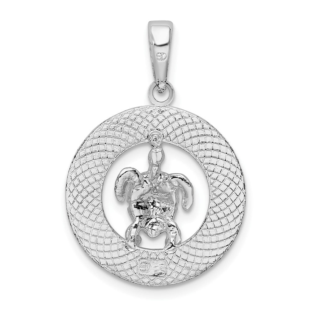 Sterling Silver Rhodium-plated Polished Barbados w/Turtle Circle Pendant