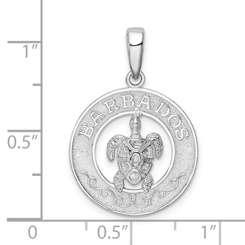 Sterling Silver Rhodium-plated Polished Barbados w/Turtle Circle Pendant
