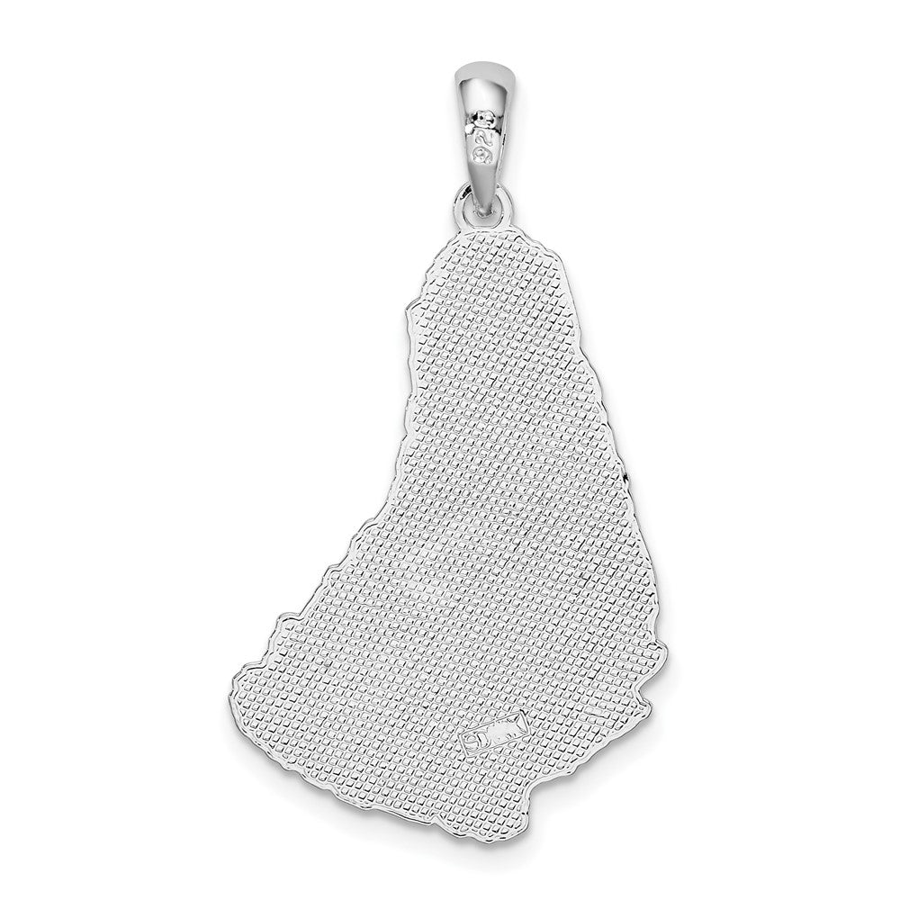 Sterling Silver Rhodium-plated Polished/Textured Barbados Map Pendant