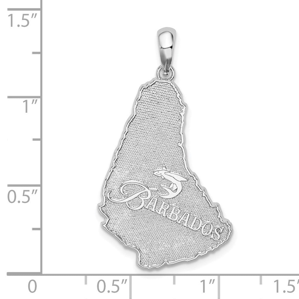 Sterling Silver Rhodium-plated Polished/Textured Barbados Map Pendant
