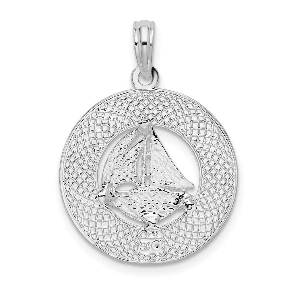 Sterling Silver RH-plated Newport Rhode Island w/Sailboat Circle Pendant