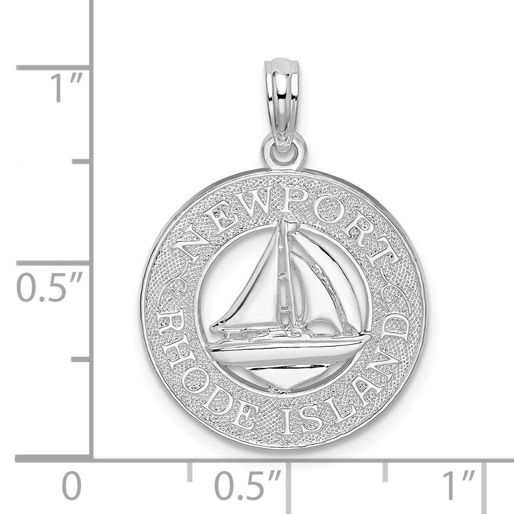 Sterling Silver RH-plated Newport Rhode Island w/Sailboat Circle Pendant