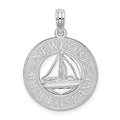 Sterling Silver RH-plated Newport Rhode Island w/Sailboat Circle Pendant