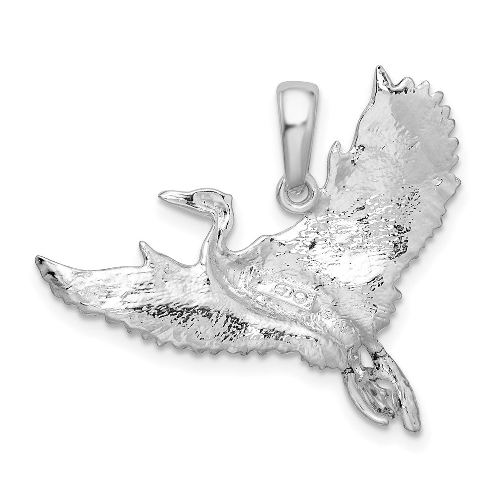 Sterling Silver Rhodium-plated Polished Egret Bird Pendant