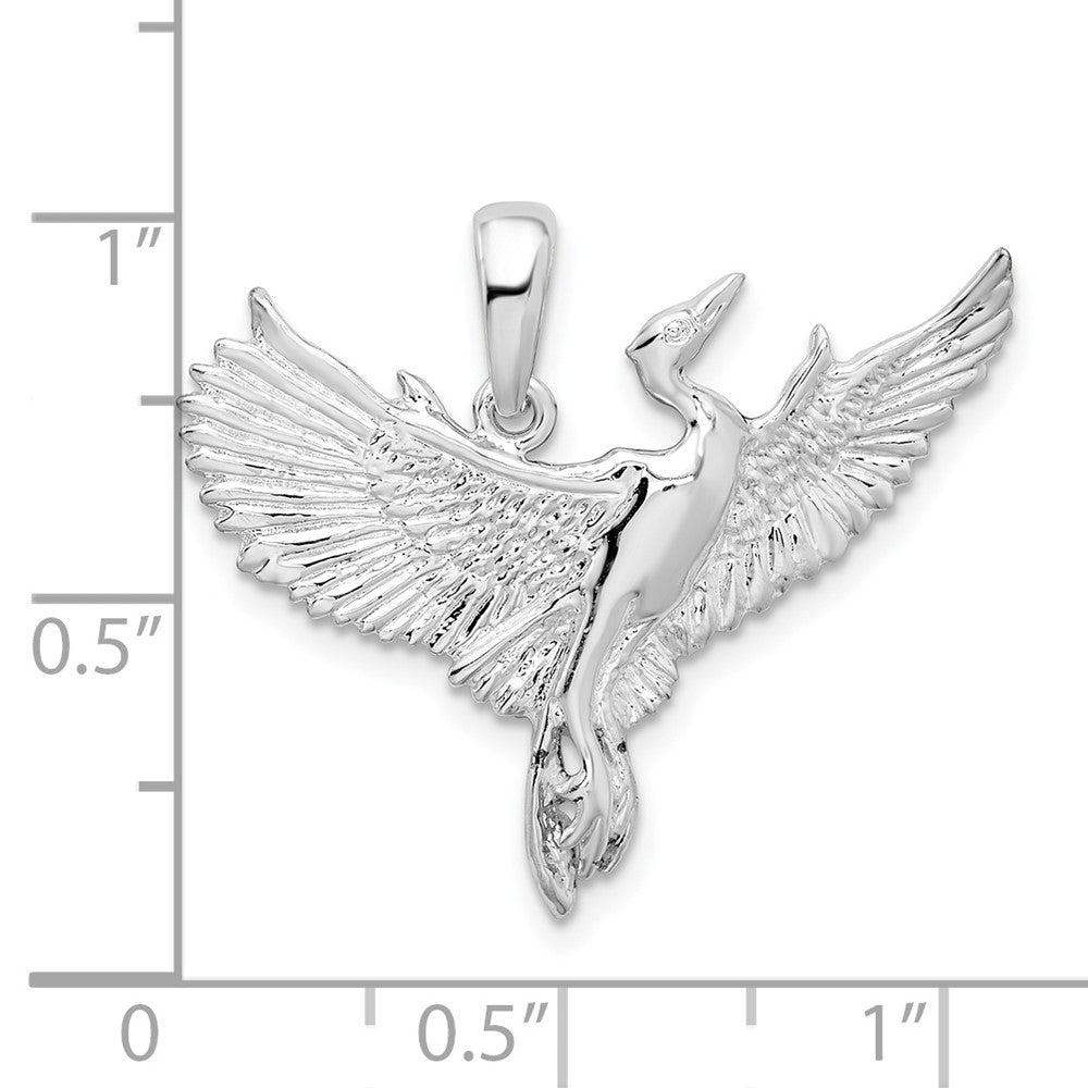 Sterling Silver Rhodium-plated Polished Egret Bird Pendant