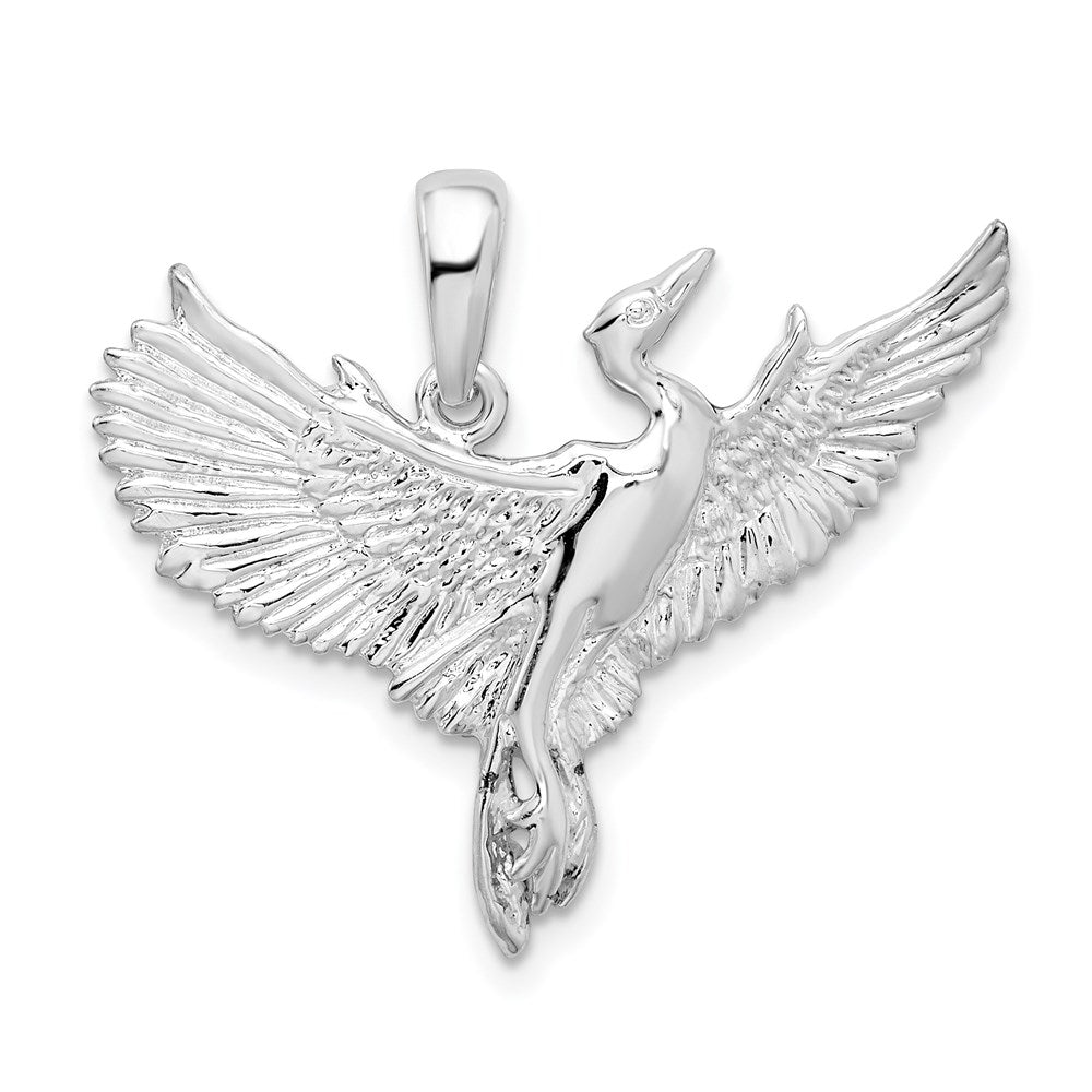 Sterling Silver Rhodium-plated Polished Egret Bird Pendant