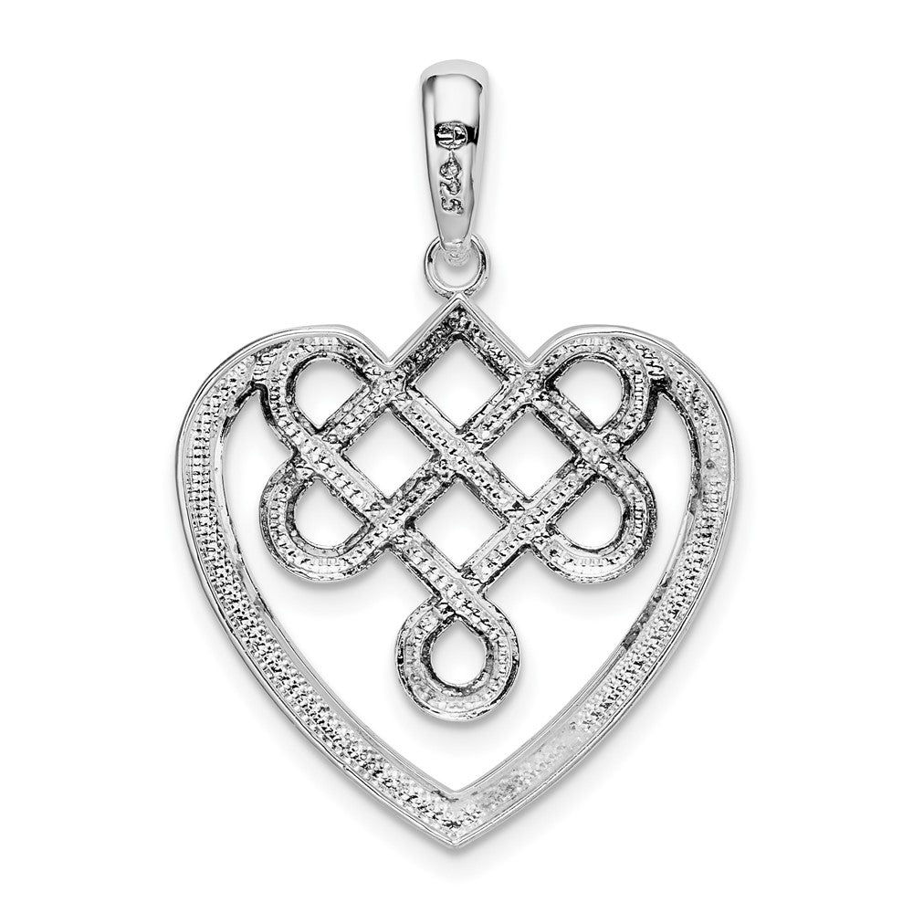 Sterling Silver Rhodium-plated Polished Celtic Knot Heart Pendant
