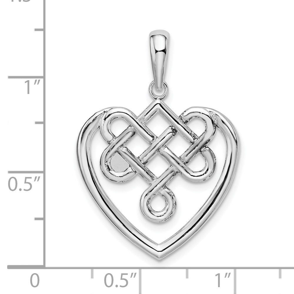 Sterling Silver Rhodium-plated Polished Celtic Knot Heart Pendant