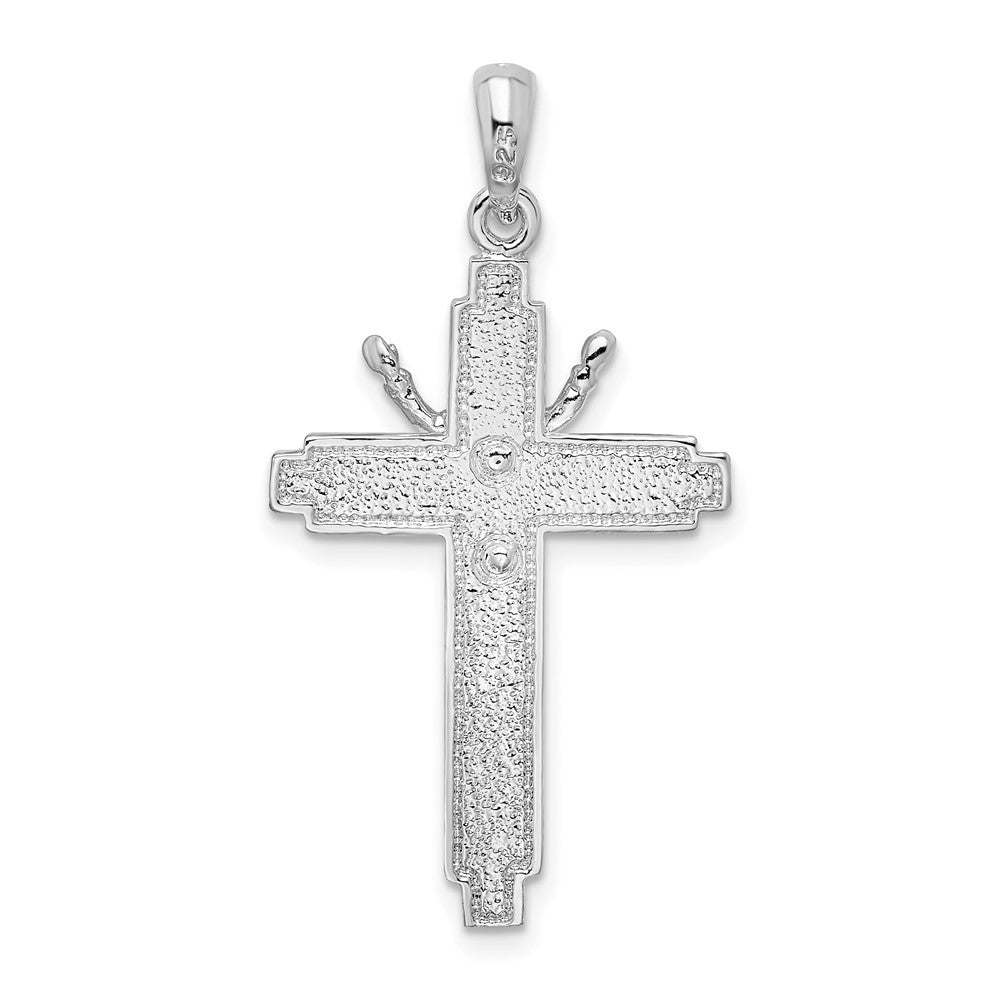 Sterling Silver Rhodium-plated Polished Beaded Edge Crucifix Pendant