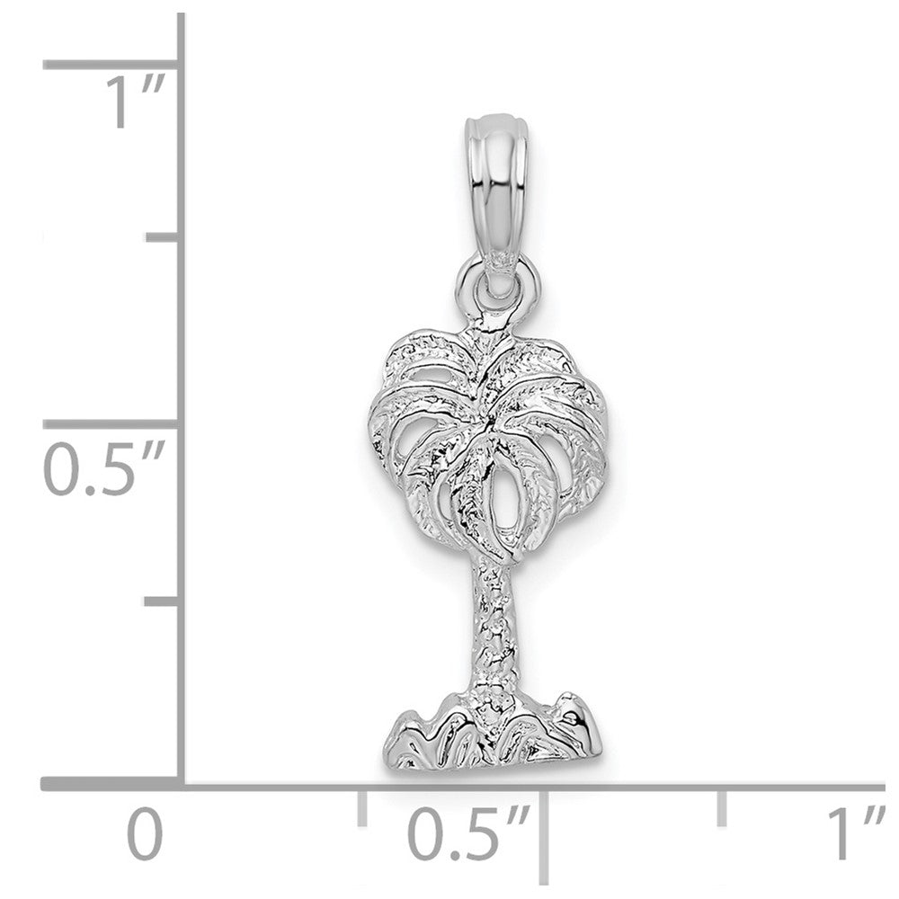 Sterling Silver Rhodium-plated Polished Palm Tree Pendant