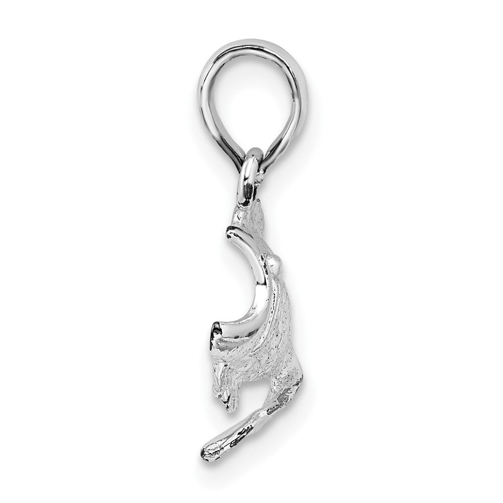 Sterling Silver Rhodium-plated Polished Jumping Bass Fish Pendant