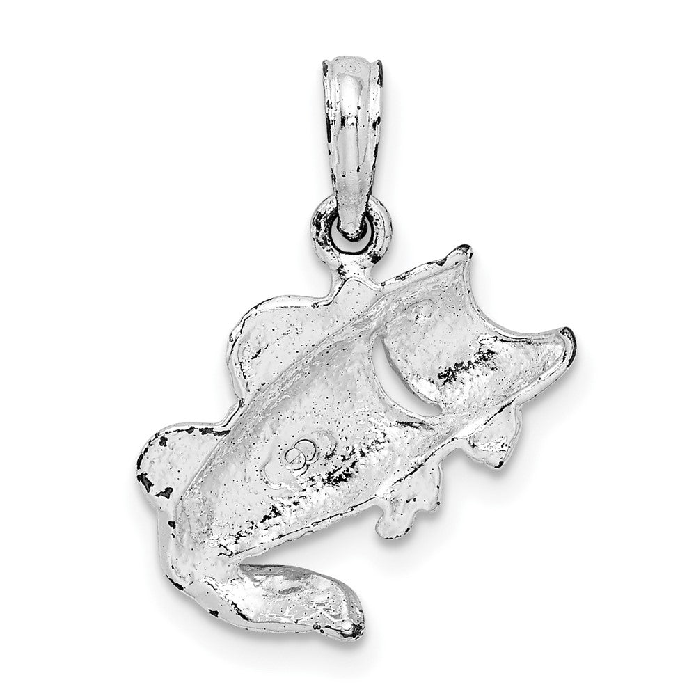 Sterling Silver Rhodium-plated Polished Jumping Bass Fish Pendant