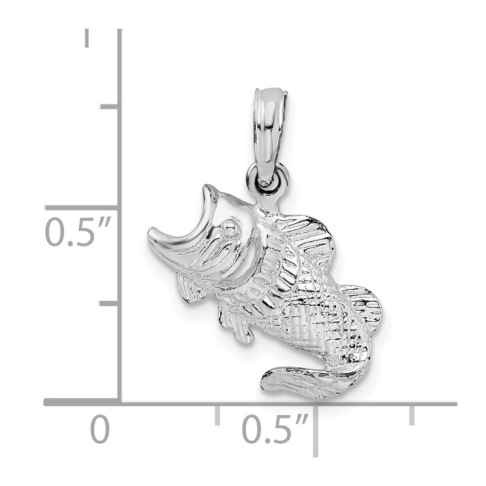 Sterling Silver Rhodium-plated Polished Jumping Bass Fish Pendant