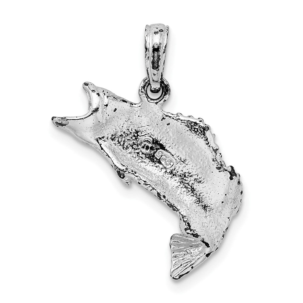 Sterling Silver Rhodium-plated Polished Bass Fish Curved Tail Pendant