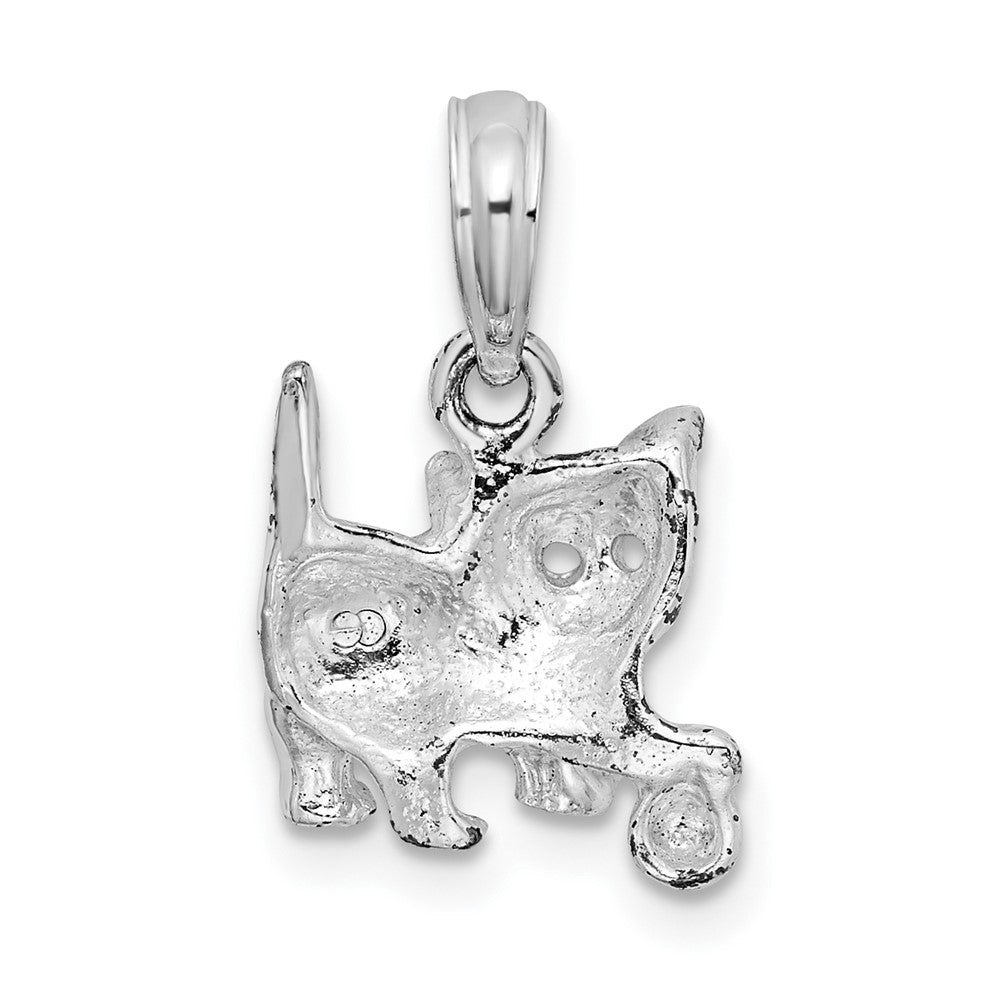 Sterling Silver Rhodium-plated Polished Cat w/Ball Pendant
