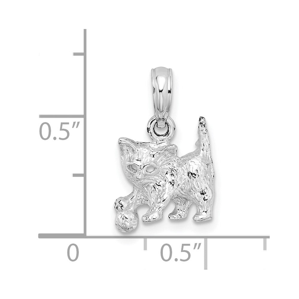 Sterling Silver Rhodium-plated Polished Cat w/Ball Pendant