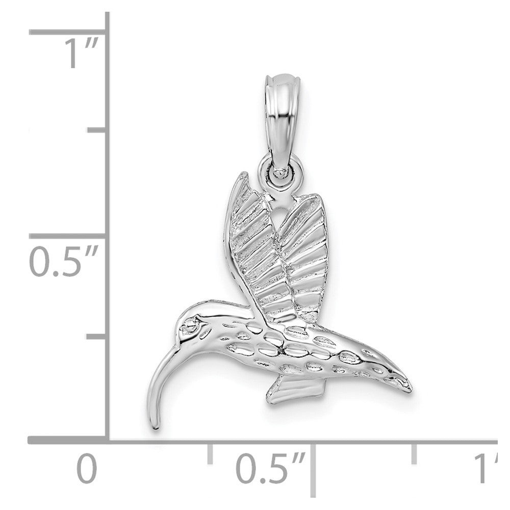 Sterling Silver Rhodium-plated Polished Hummingbird Pendant