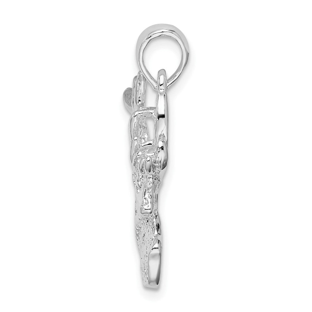 Sterling Silver Rhodium-plated Polished/Textured Deer Head Pendant