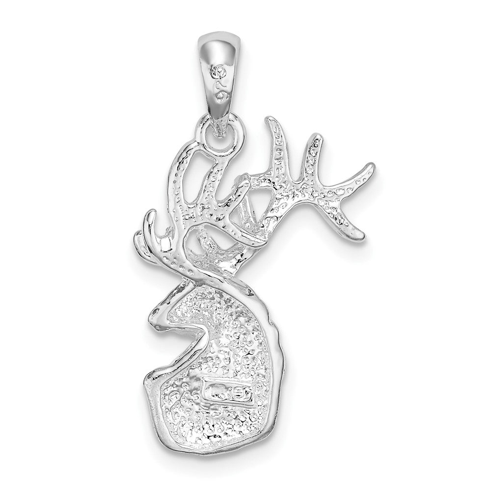 Sterling Silver Rhodium-plated Polished/Textured Deer Head Pendant