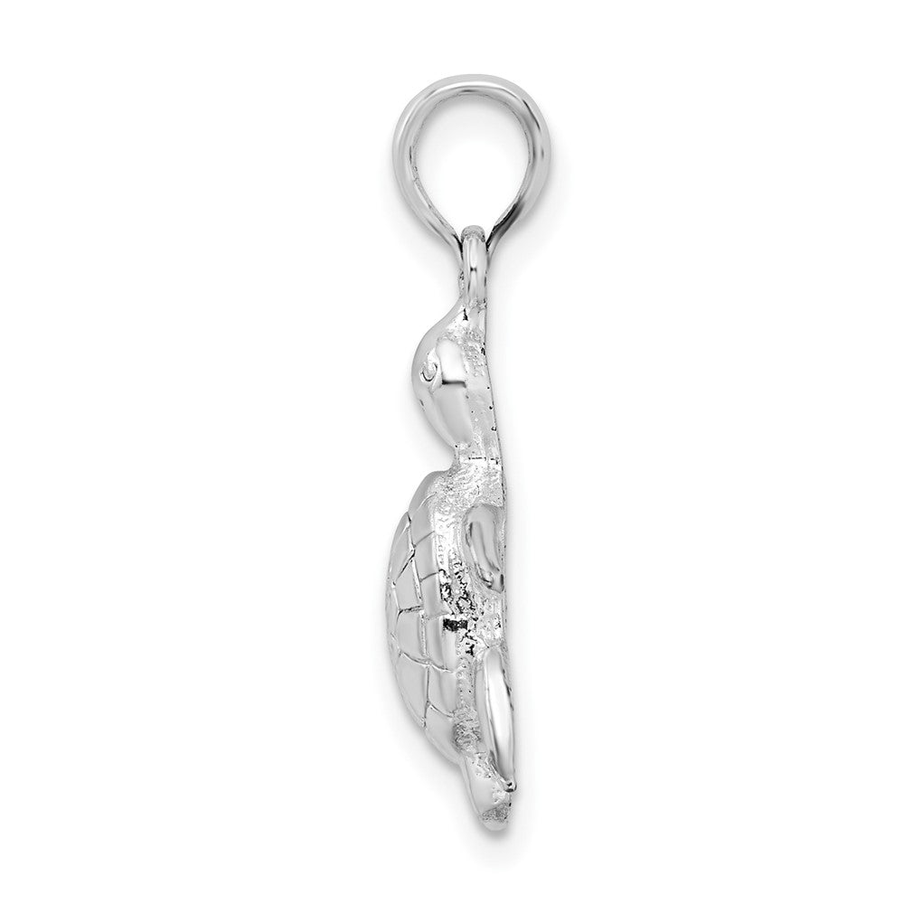 Sterling Silver Rhodium-plated Polished/Textured Turtle Pendant