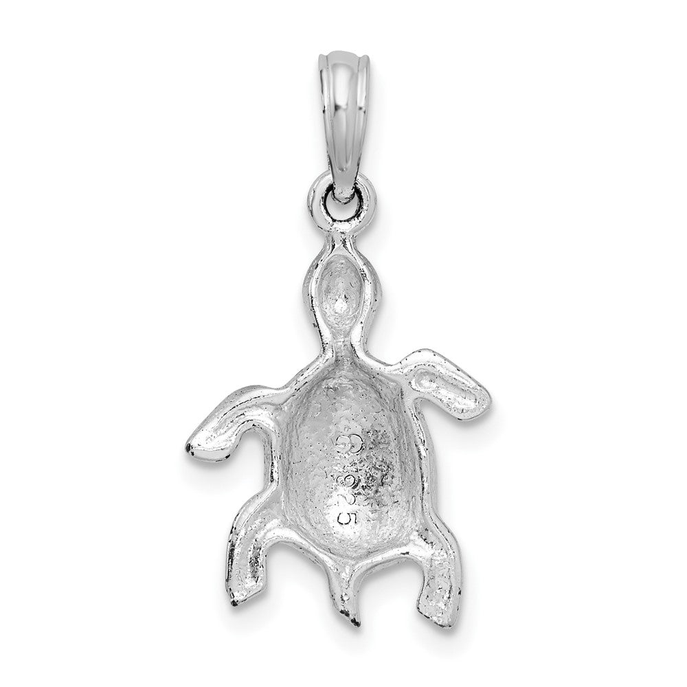 Sterling Silver Rhodium-plated Polished/Textured Turtle Pendant