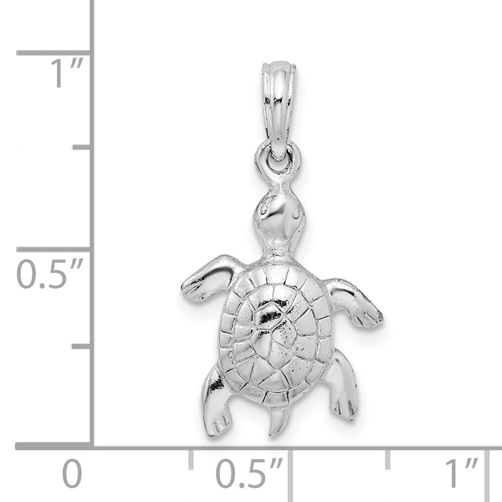 Sterling Silver Rhodium-plated Polished/Textured Turtle Pendant
