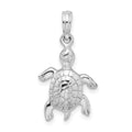 Sterling Silver Rhodium-plated Polished/Textured Turtle Pendant