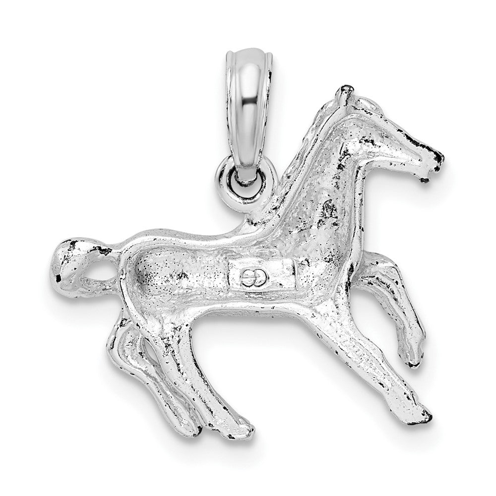 Sterling Silver Rhodium-plated Polished Galloping Horse Pendant