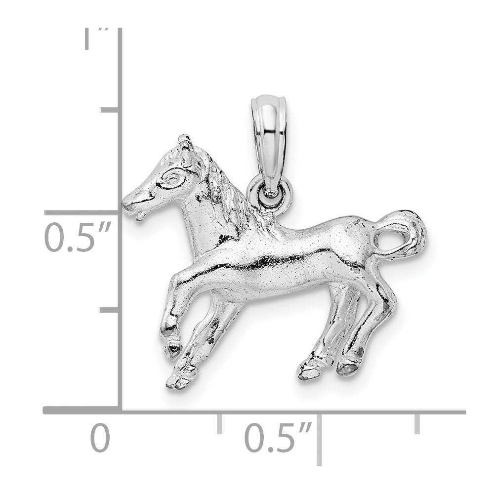Sterling Silver Rhodium-plated Polished Galloping Horse Pendant