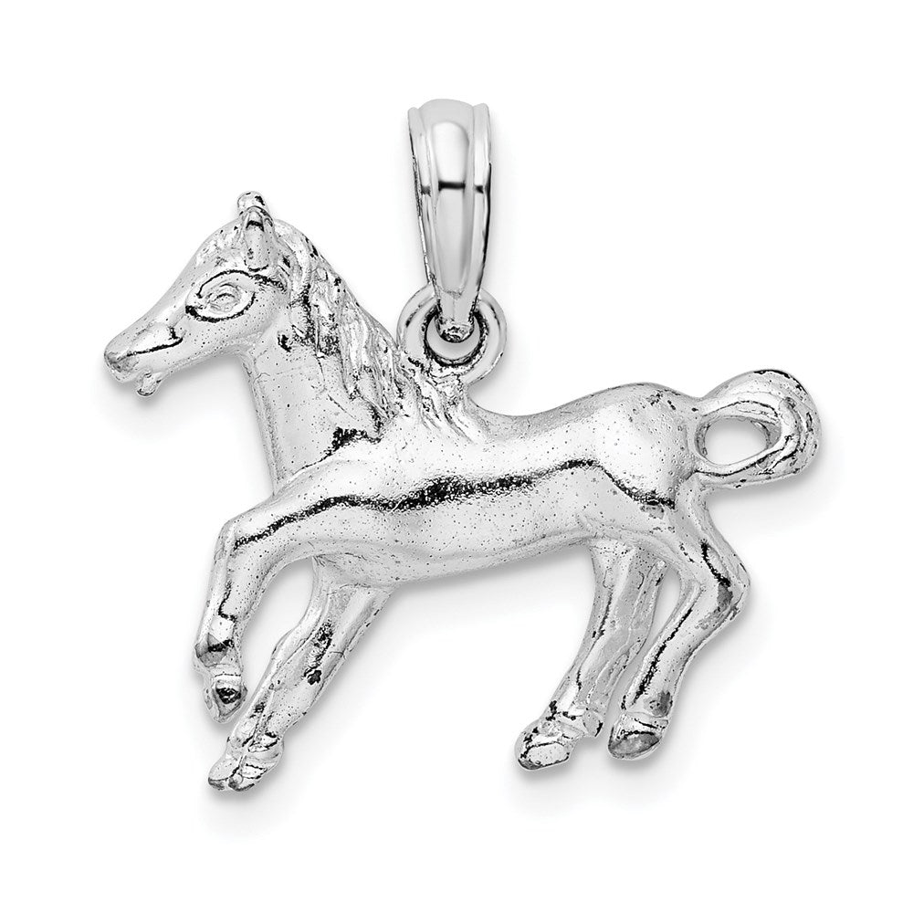 Sterling Silver Rhodium-plated Polished Galloping Horse Pendant