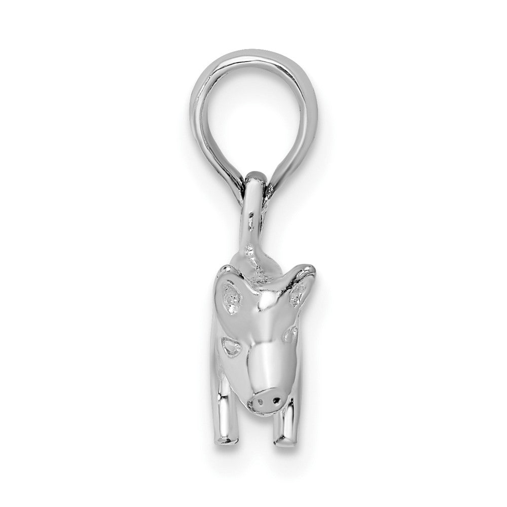 Sterling Silver Rhodium-plated Polished 3D Pig Pendant