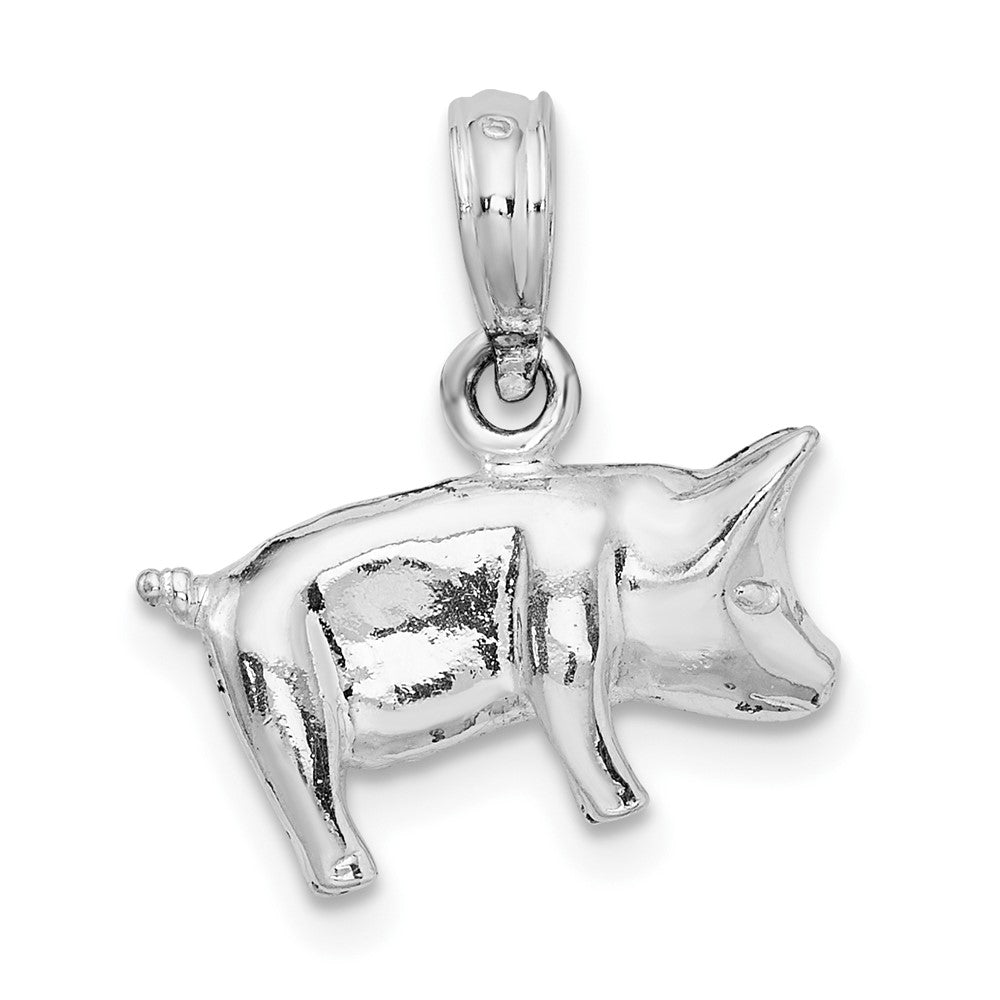 Sterling Silver Rhodium-plated Polished 3D Pig Pendant