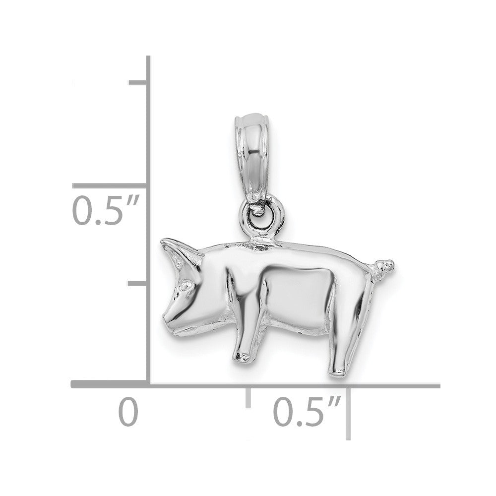 Sterling Silver Rhodium-plated Polished 3D Pig Pendant