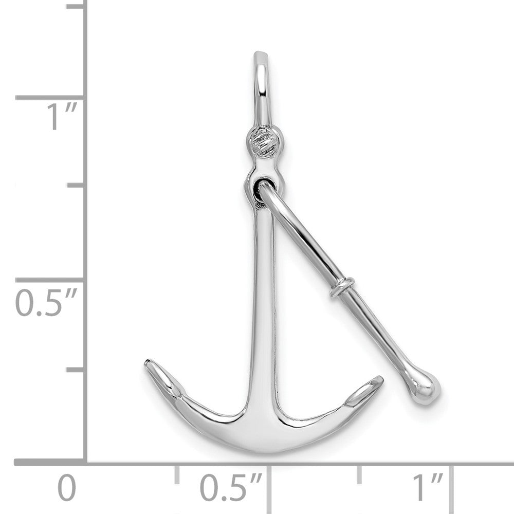 Sterling Silver Rhod-plated Polished 3D 2-Piece Moveable Kedge Anchor