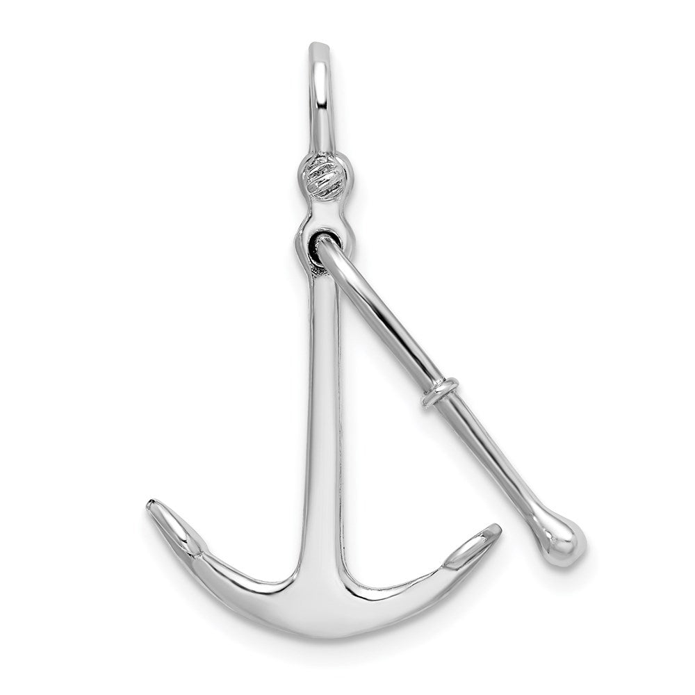 Sterling Silver Rhod-plated Polished 3D 2-Piece Moveable Kedge Anchor