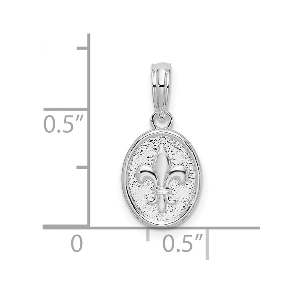 Sterling Silver Polished/Textured Fleur de Lis Small Oval Pendant