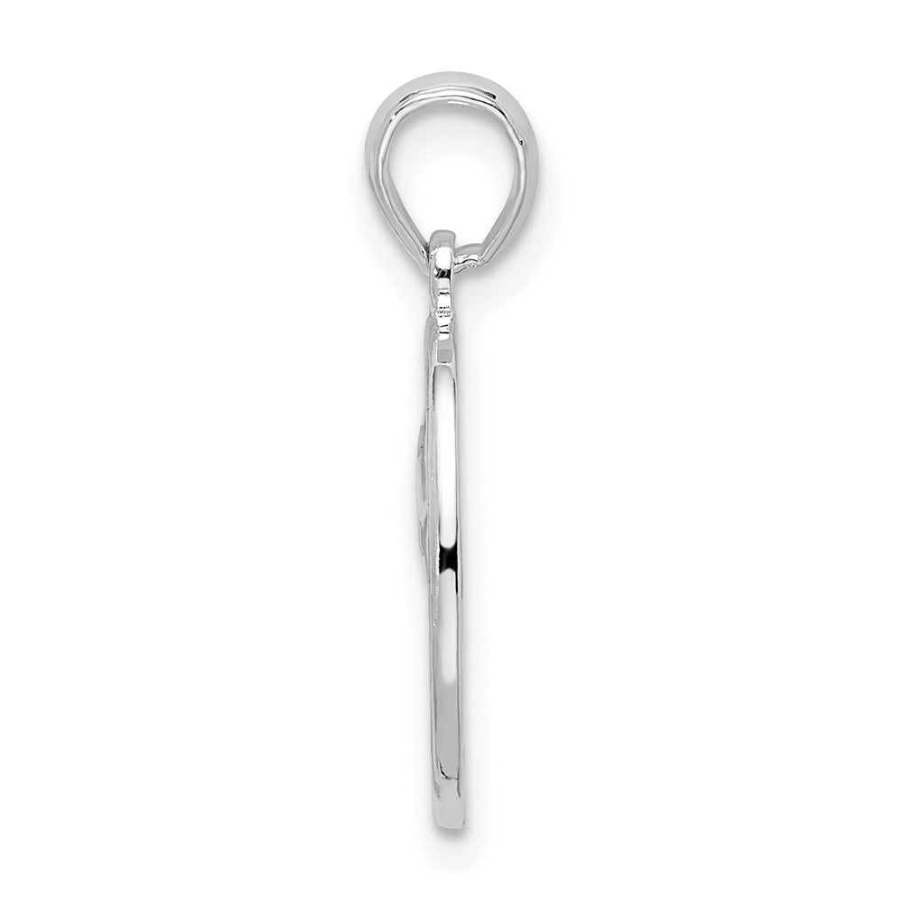 Sterling Silver Rhod-plated Polished/Textured Fleur de Lis Oval Pendant