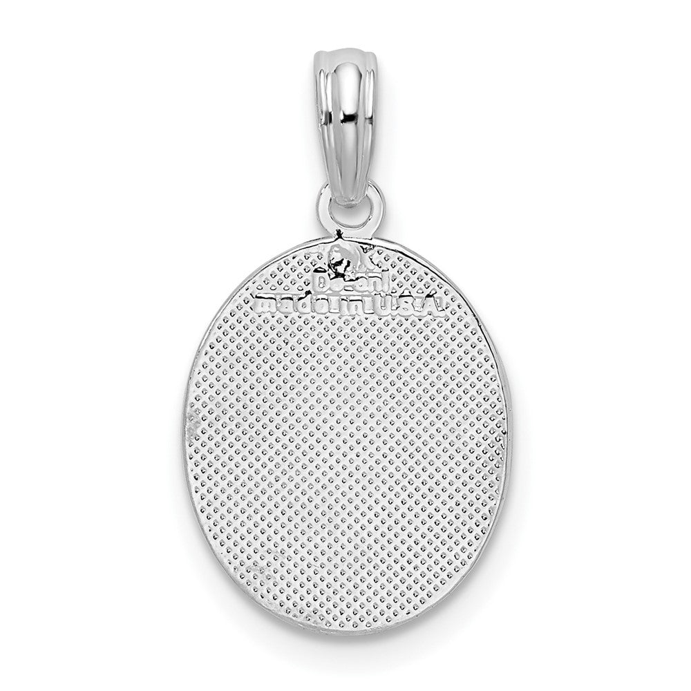 Sterling Silver Rhod-plated Polished/Textured Fleur de Lis Oval Pendant