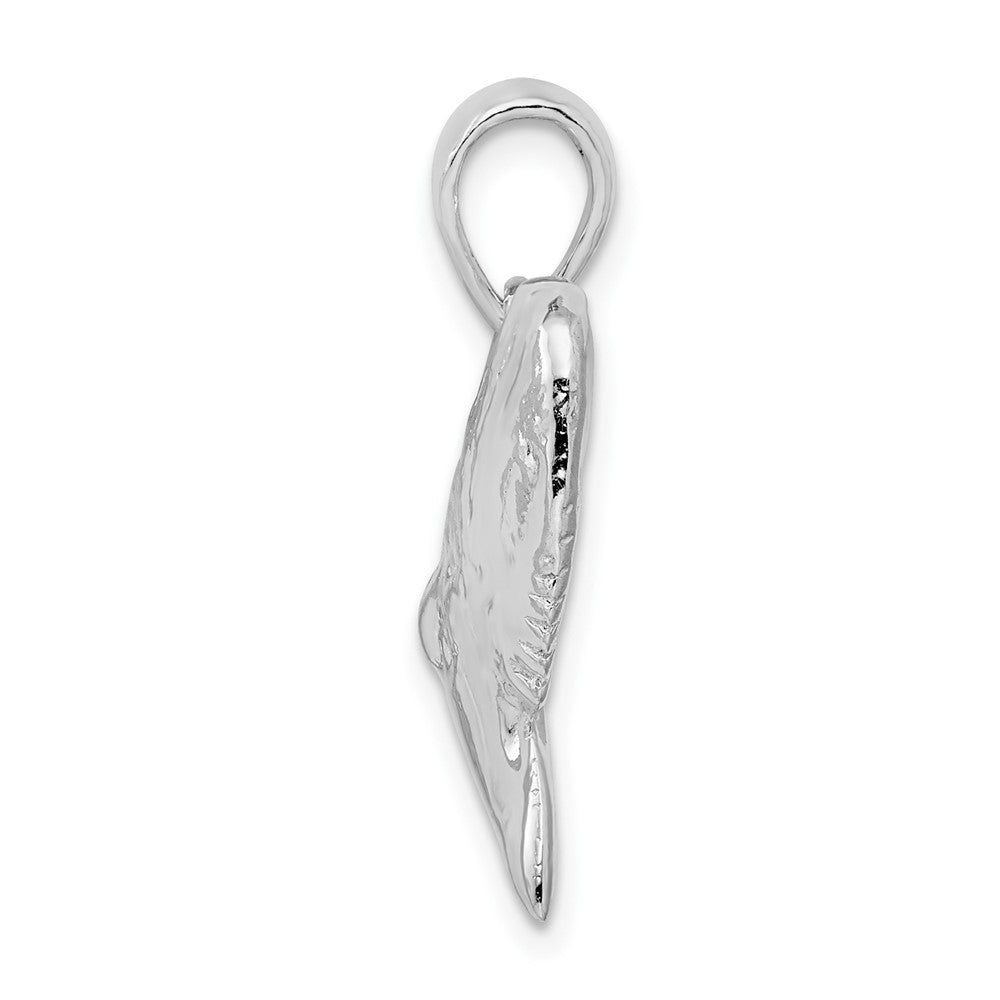 Sterling Silver Rhodium-plated Polished/Textured Shark Tooth Pendant