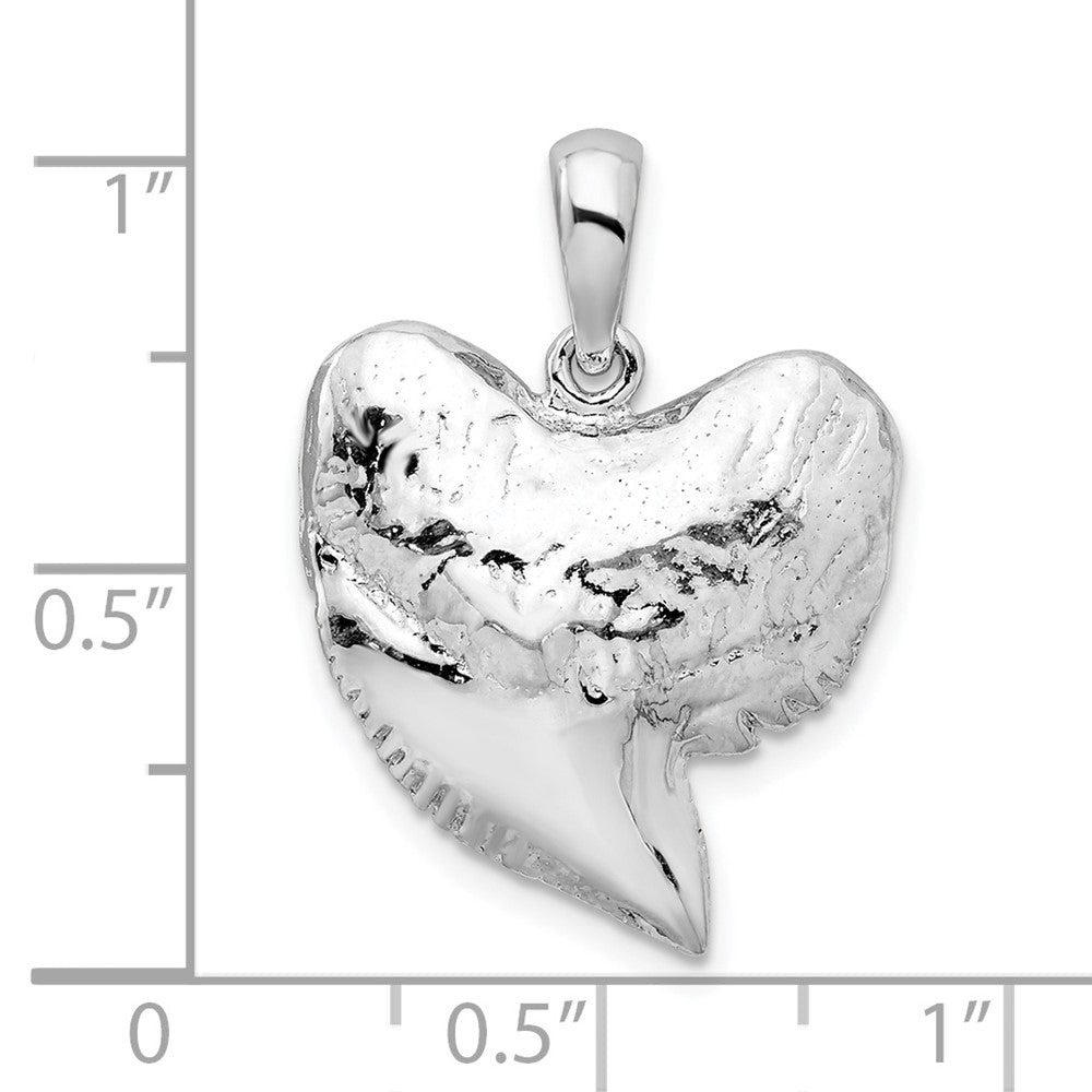 Sterling Silver Rhodium-plated Polished/Textured Shark Tooth Pendant