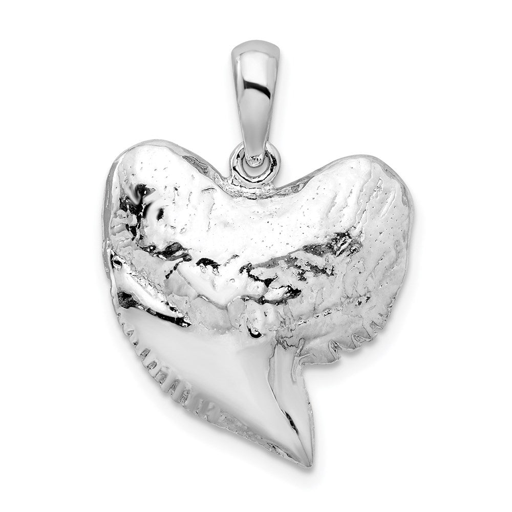 Sterling Silver Rhodium-plated Polished/Textured Shark Tooth Pendant