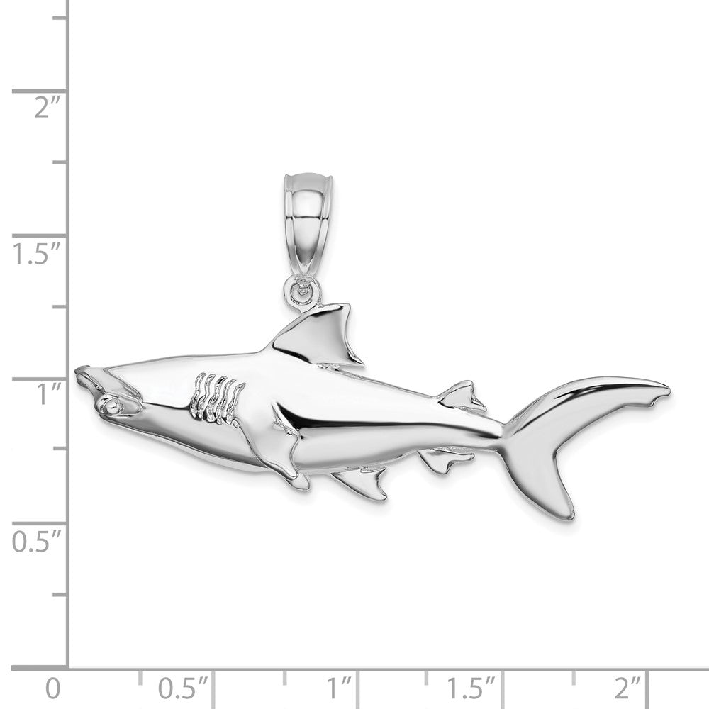 Sterling Silver Rhod-plated Polished 3D Hammer Head Shark Pendant