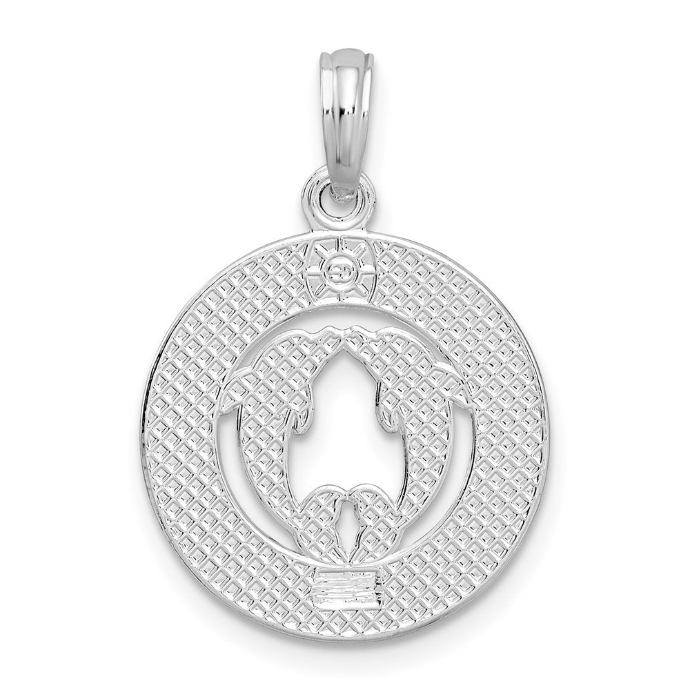 Sterling Silver Rhodium-plated Virginia Beach w/Dolphins Circle Pendant