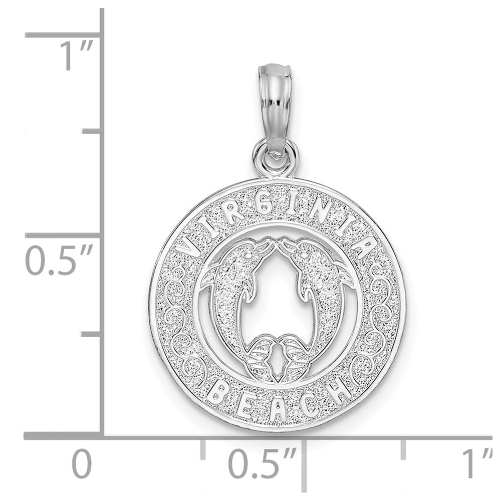 Sterling Silver Rhodium-plated Virginia Beach w/Dolphins Circle Pendant