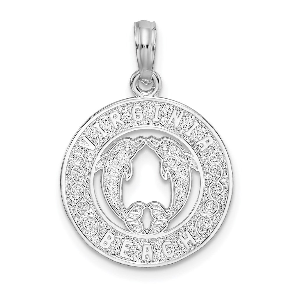 Sterling Silver Rhodium-plated Virginia Beach w/Dolphins Circle Pendant