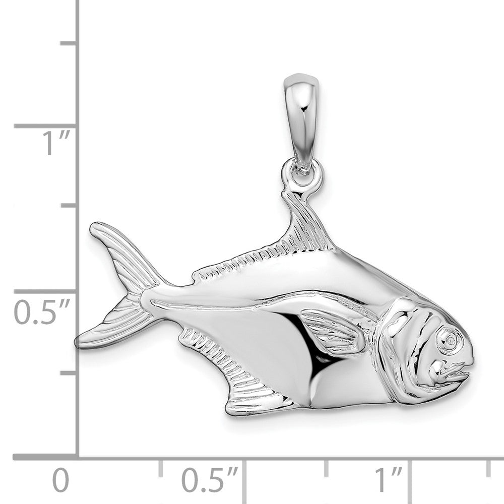 Sterling Silver Rhodium-plated Polished 3D Pompano Fish Pendant