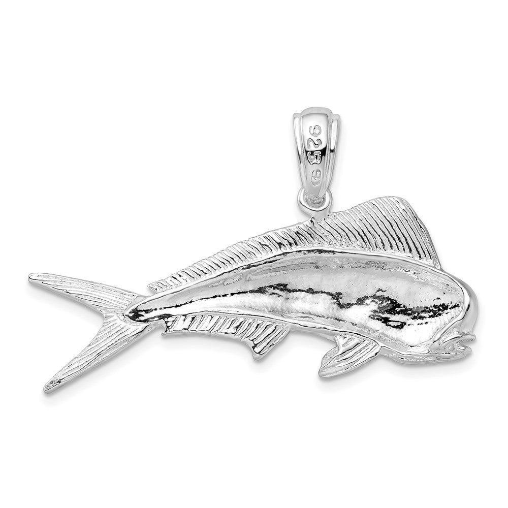 Sterling Silver Rhodium-plated Polished Mahi-Mahi Fish Pendant