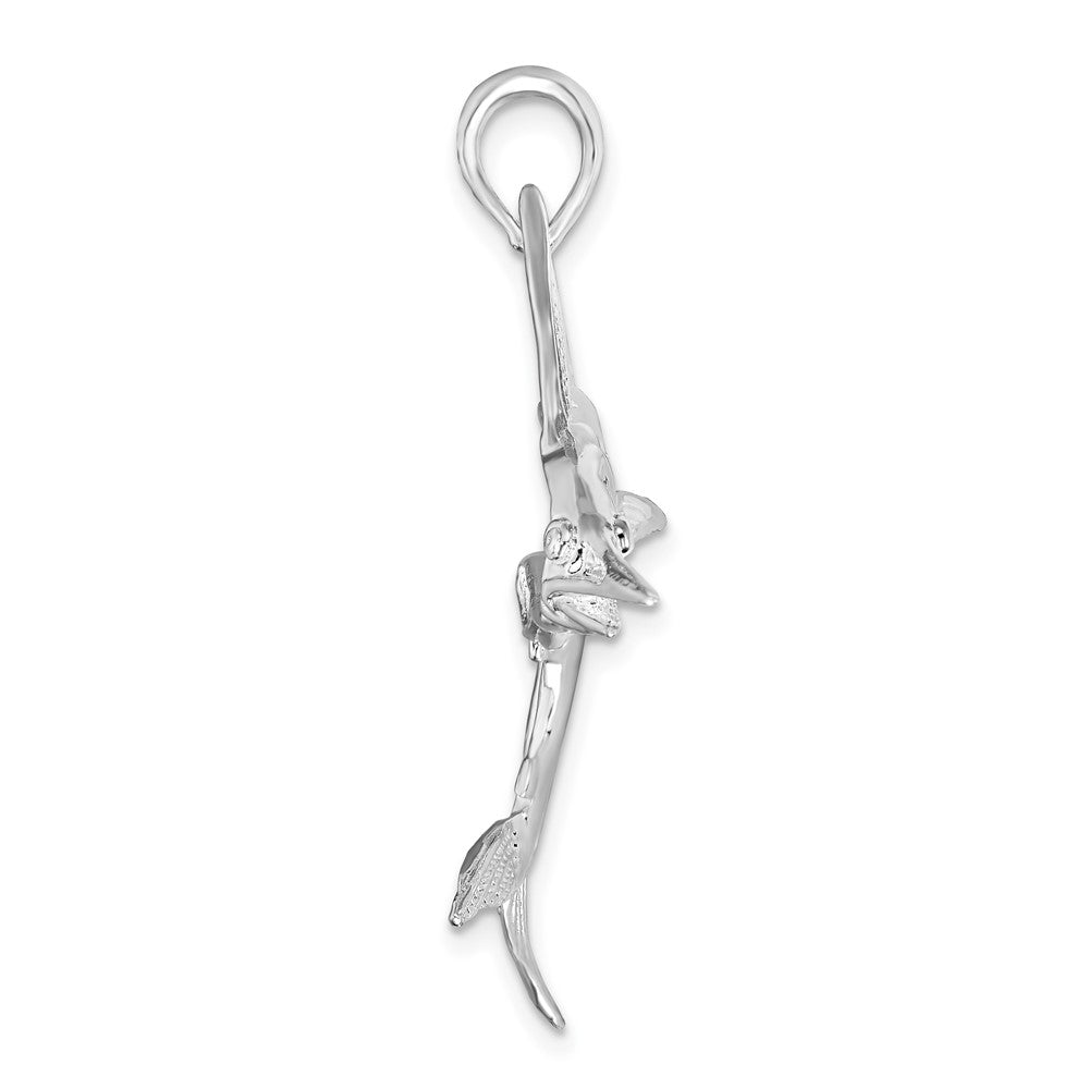 Sterling Silver Rhodium-plated Polished/Satin Striped Marlin Pendant